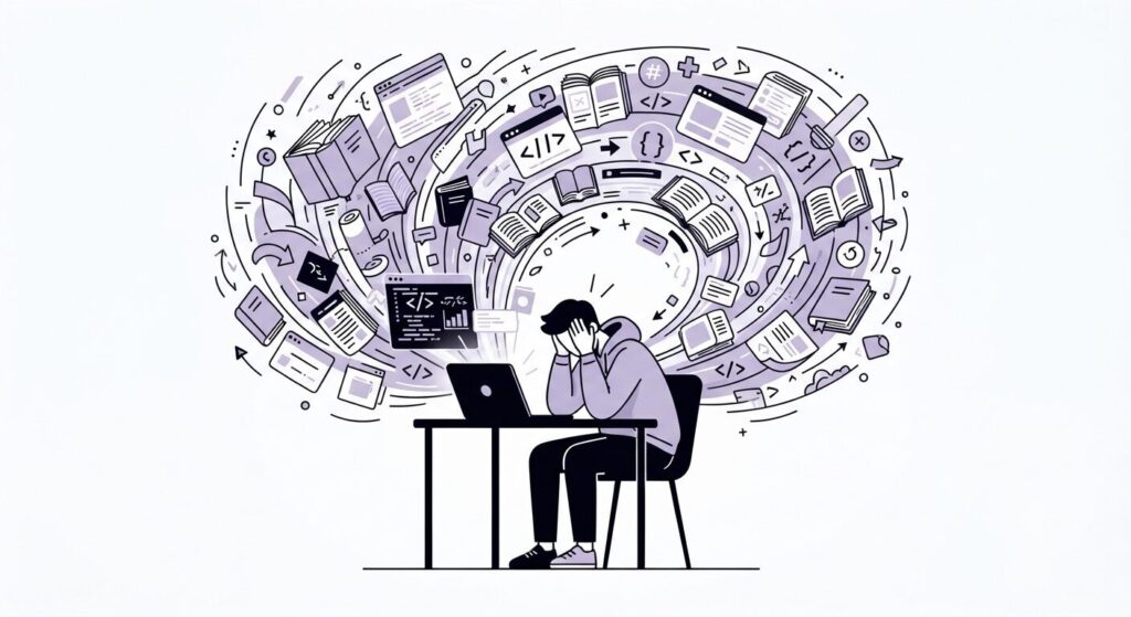 Spend too much time searching for learning resources than actually writing code.